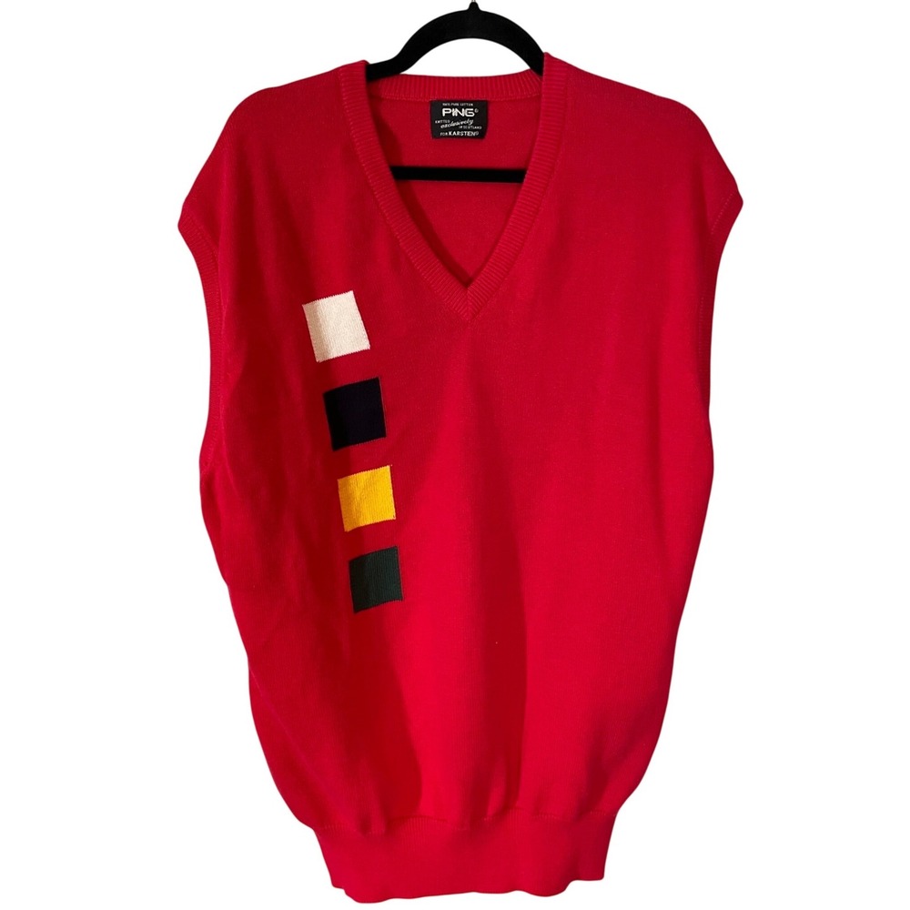 PING Karsten‎ Mens Red V Neck Sleeveless Golf Sweater Vest 100% Cotton Size 46